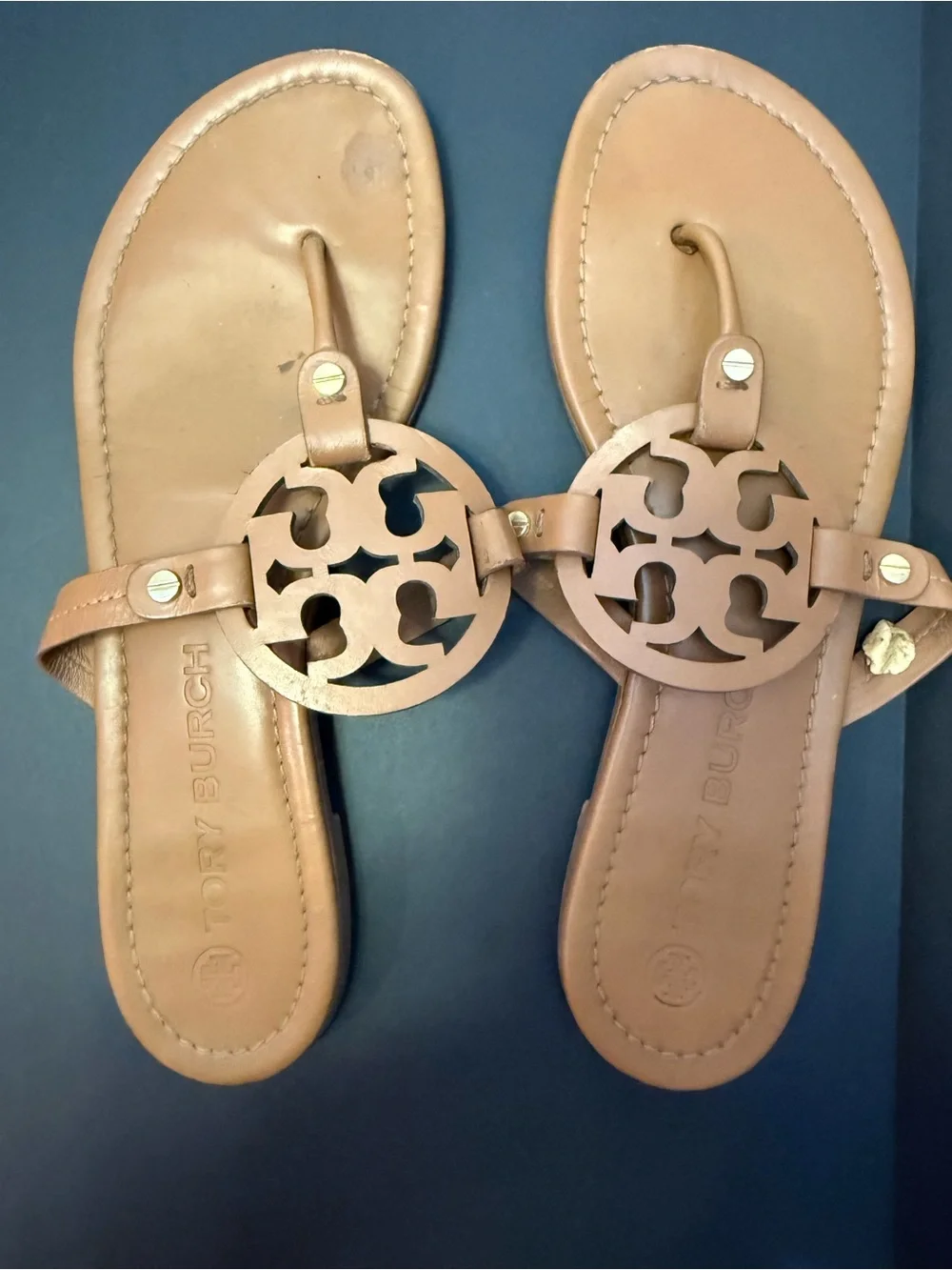Tory Burch Tan Logo Cutout Leather Sandals
